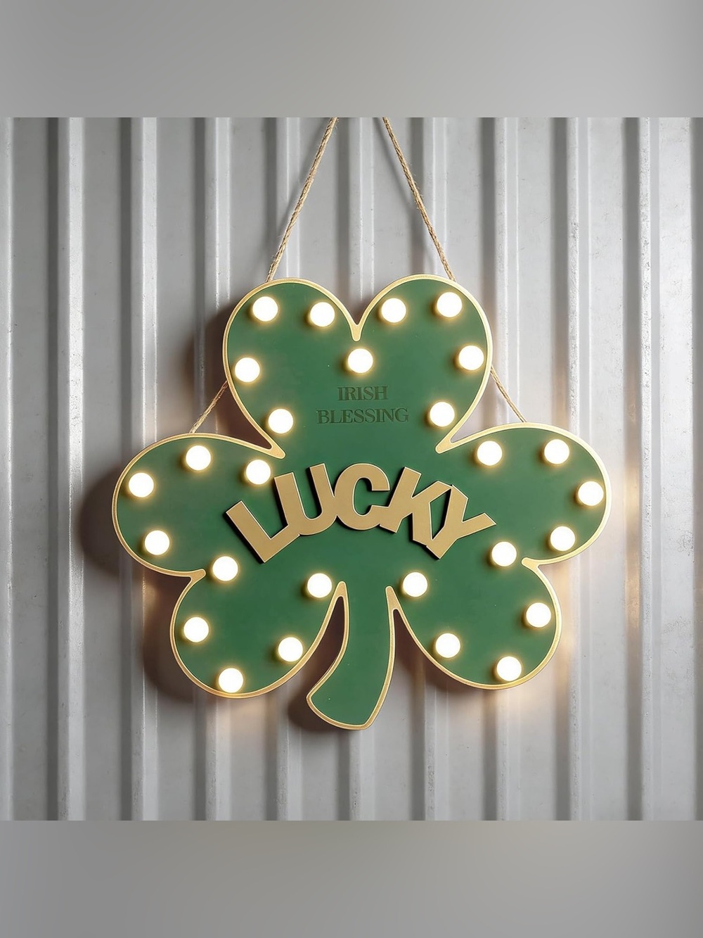 St. Patrick’s Day Shamrock Holiday Decor, Lucky Irish Blessing Sign LED Lights